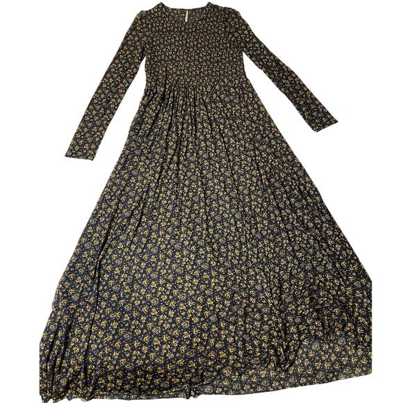 Fee People Hello and Goodbye Mesh Black Floral Long Sleeve Maxi Dress Sm Cottage - Picture 11 of 12